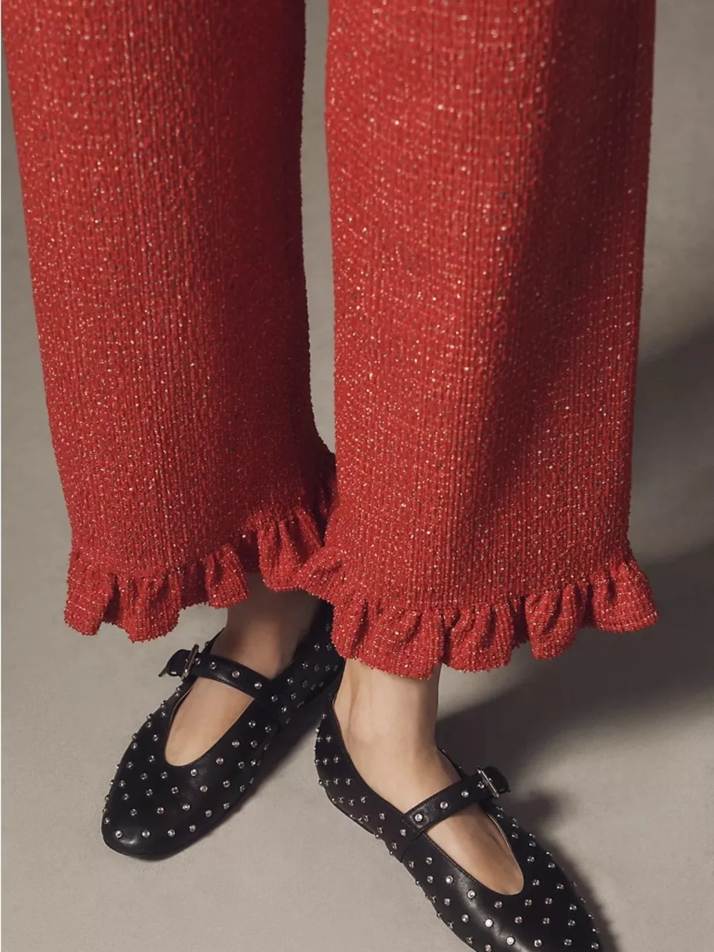 Maeve The Colette Crop Tweed Ruffle-Hem Pants - Red - sz 30 - NWT - Picture 4 of 14
